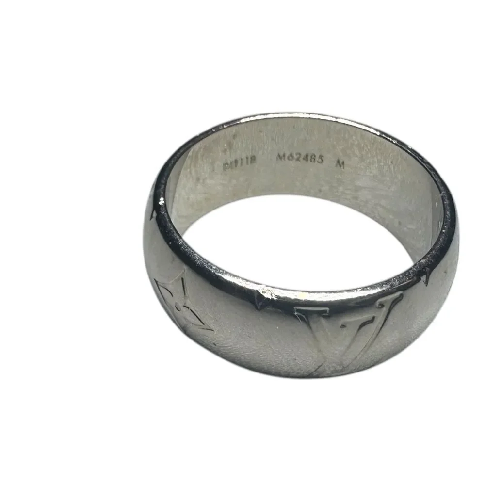 Louis Vuitton Silver Monogram & Fleur-De-Lis Ring M62485 Band Ring Auth